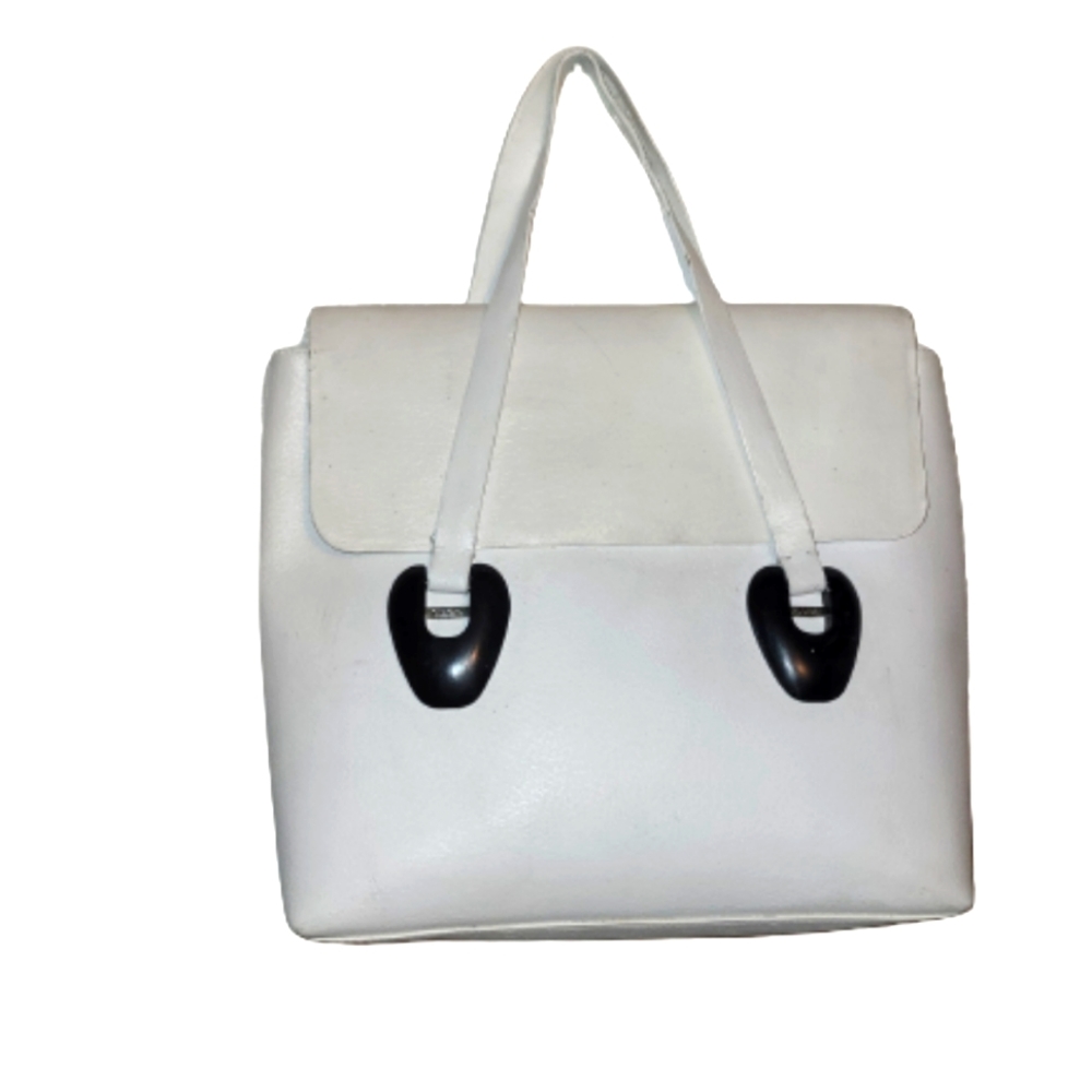 GUCCI White leather Satchel Bag Black wood Vintage 90s bag Authentic Rare